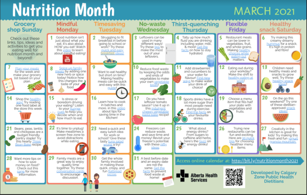 Nutrition Month Calendar – March 2021 | Okotoks Foodbank